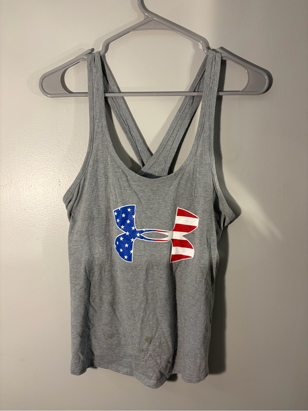 Under Armour Gray Women's Crossback Tank with American Flag Logo